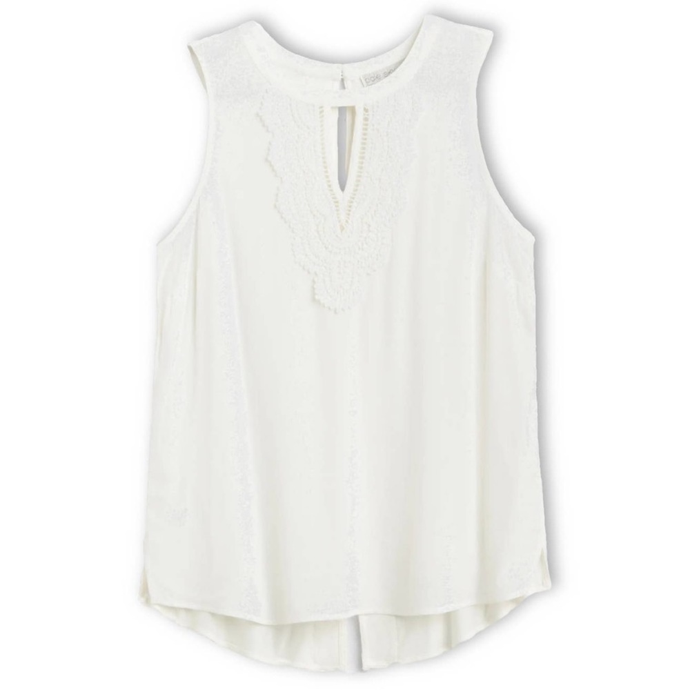 Daniel Rainn Quin Sleeveless Keyhole Crochet Blouse Size Large Ivory Flowy Boho